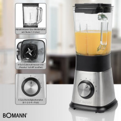BOMANN BOMANN Standmixer 1,5 Liter Universalmixer UM 1374 CB Blender, 650 W, fur Frucht- und Fitnessdrinks, Milchshakes, Cocktails, Suppen Миксер BOMANN универсальный миксер UM 1374 CB, 1,5 л, 650 Вт, для фруктовых и фитнес-напитков, молочных коктейлей,