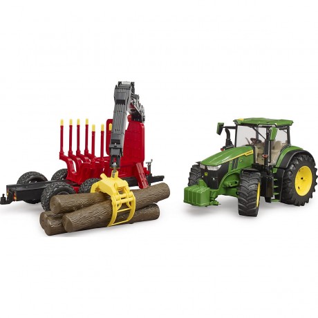 Bruder Traktor John Deere 7R350 mit Ruckeanhanger und vier Baumstammen Трактор John Deere 7R350 с прицепом и четырьмя бревнами