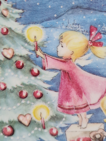 Декоративная тарелка винтажная Clavis Arzberg, белый фарфор с голубым декором "Рождественская елка", 25,5 x 3 см, Германия, 1960-70гг.