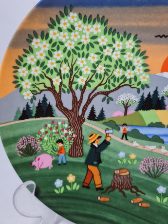 Тарелка декоративная винтажная Purfurst Hof Bavaria / Barbara Furstenhofer "Сцена из деревенской жизни", фарфор, 19,5 см, Германия, 1970-80гг.