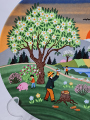 Тарелка декоративная винтажная Purfurst Hof Bavaria / Barbara Furstenhofer "Сцена из деревенской жизни", фарфор, 19,5 см, Германия, 1970-80гг.