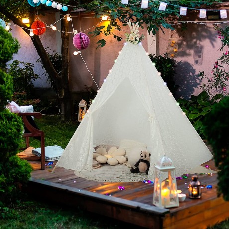 COSTWAY® Tipi Zelt Spielzelt mit Lichterketten 120x120x140cm Игровая палатка Типи с гирляндой 120x120x140см