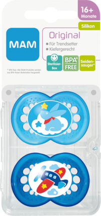 MAM Соска (успокаивающая) Оригинал	ьный ab 16 Месяцам	, Силикон	, Junge, 2 шт