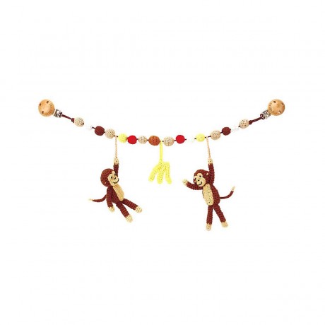 SindiBaba® Kinderwagenkette Affe CHARLIE gehakelt mit Rasseln Обезьянка-цепочка для коляски CHARLIE связана крючком с погремушками.