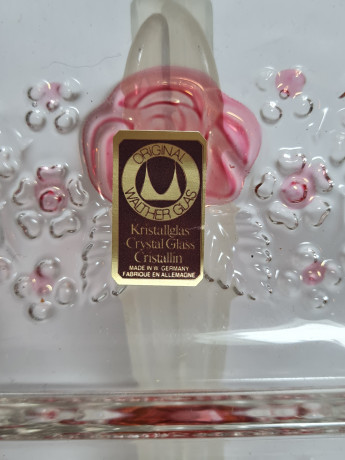 Блюдо винтажное Walther Glas, стекло, с розовыми цветами, 33,5 x 15 x 2 см, Германия, 1960-70гг.