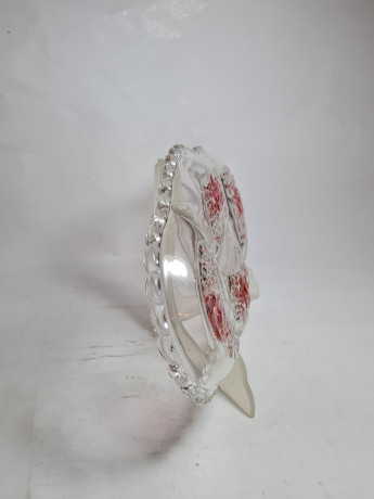 Блюдо винтажное Walther Glas, стекло, с розовыми цветами, 33,5 x 15 x 2 см, Германия, 1960-70гг.