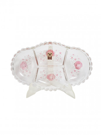 Блюдо винтажное Walther Glas, стекло, с розовыми цветами, 33,5 x 15 x 2 см, Германия, 1960-70гг.