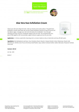Krauterhaus Sanct Bernhardt Aloe Vera Face Exfoliation Cream, 100-мл-банка