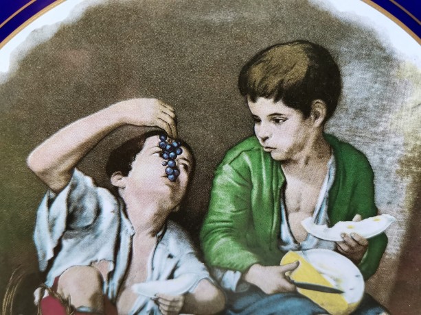 Lindner Kueps Bavaria Kobalt, Линднер Купс Бавария Коллекционная кобальтовая тарелка "Мальчики, поедающие виноград и дыню" 19см х 2см