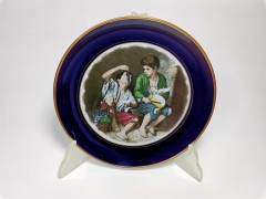 Lindner Kueps Bavaria Kobalt, Линднер Купс Бавария Коллекционная кобальтовая тарелка "Мальчики, поедающие виноград и дыню" 19см х 2см