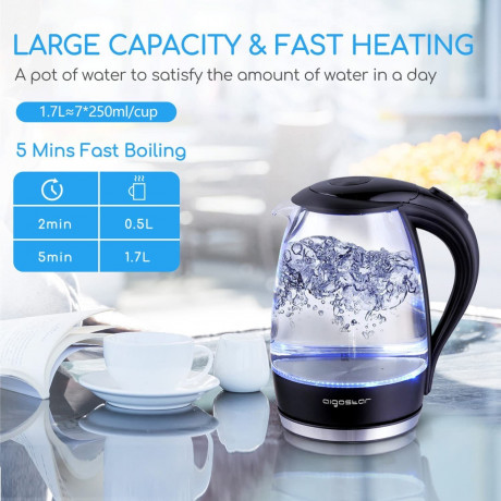 Aigostar Aigostar Wasserkocher Boro-Silikatglas, 1,7 l, 2200,00 W, Abschaltautomatik, Uberhitzungsschutz  Trockenkochschutz  Чайник Айгостар боросиликатное стекло, 1,7 л, 2200,00 Вт, автоматическое отключение, защита от перегрева, защита от выкипания