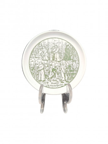 Тарелка декоративная винтажная Rosler / Tettau Bavaria "Сбор винограда в монастырском саду", монохром, фарфор, 10 см, Германия, 1960-70гг.