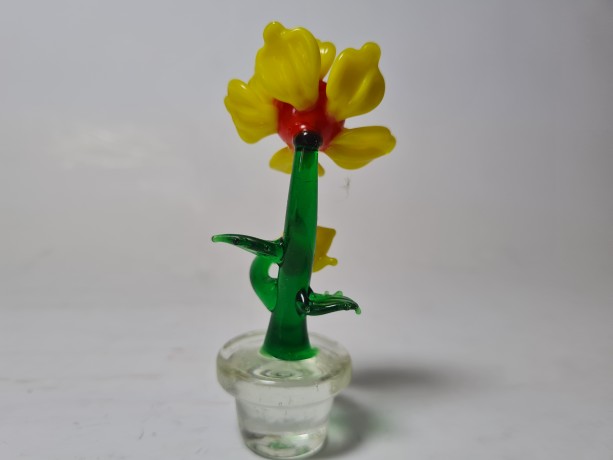 Винтажная стеклянная фигурка "Подсолнух в горшке", 4см х 6см, Германия, 1960-70гг.