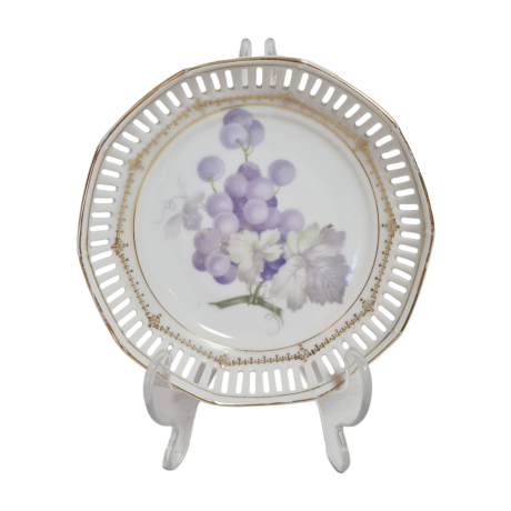 Тарелка винтажная сервировочная Schumann с изображением виноградной лозы, фарфор, 14,5 x 4 см, Германия, 1960-70гг.