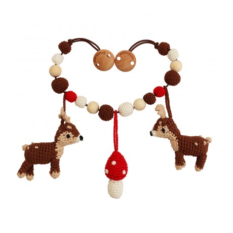 SindiBaba® Kinderwagenkette Reh AUDREY gehakelt mit Rasseln Коляска-цепочка олень ОДРИ связана крючком с погремушками