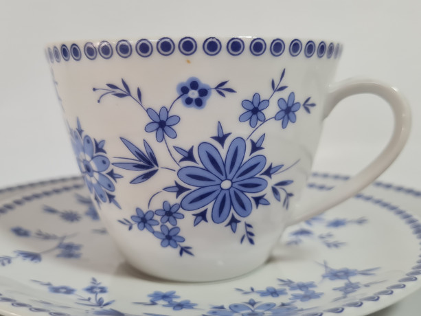Чайное трио винтажное Seltmann Weiden Bavaria в бело-синих тонах, фарфор, Германия, 1960-70гг.