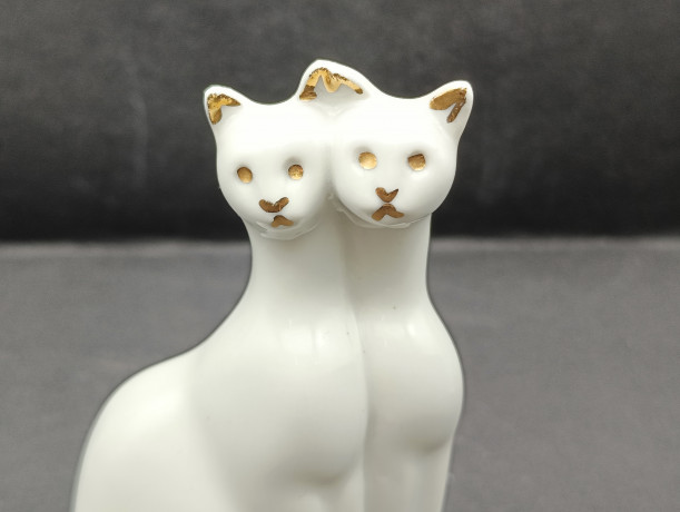 Статуэтка винтажная Aldaya Valencia "Две кошки" с позолотой, фарфор, 10 х 6 см, Испания, 1960-70гг.