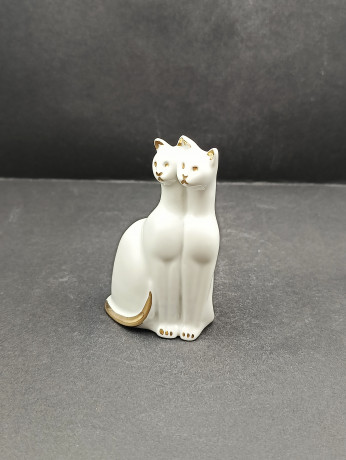 Статуэтка винтажная Aldaya Valencia "Две кошки" с позолотой, фарфор, 10 х 6 см, Испания, 1960-70гг.