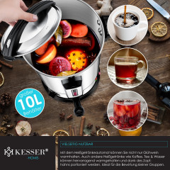 KESSER KESSER Heisswasserspender, Gluhweinkessel 10L Edelstahl Inkl. 10x Becher Gluhweinkocher kupfer Диспенсер для горячей воды KESSER, чайник для глинтвейна, 10 л, нержавеющая сталь, включая 10 чашек для глинтвейна