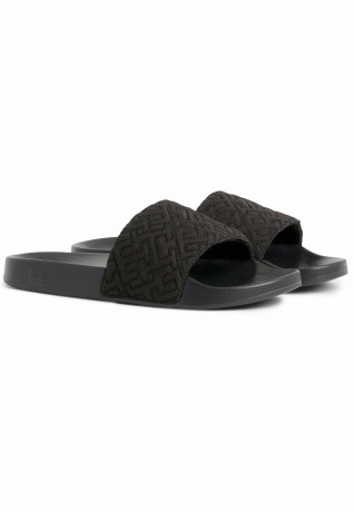 Tommy Hilfiger ELEVATED QUILTED MONOGRAM Pool slides black ВЫСОКАЯ СТЕГАНАЯ МОНОГРАММА Шлепанцы для бассейна черный