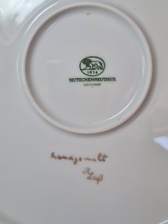 Hutschenreuther Белая фарфоровая тарелка с рисунком в коричневых тонах "На реке", 29 x 2,5 см, Германия, 1960-70гг.