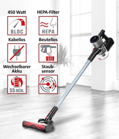 Genius Genius Akku-Hand-und Stielstaubsauger Invictus X9 Facelift Deluxe 26-tlg., Nass-  Trockenreiniger, 450,00 W, beutellos HEPA Filter, Akkusauger bis zu 55 Min Laufzeit Ladestation Burste Set  Genius беспроводной ручной пылесос Invictus