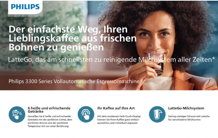 Philips Philips Kaffeevollautomat 3300 Series Vollautomatische Espressomaschine 6 Getranke, Kaffeeautomat Cafemaschine Kaffeemaschine mi Mahlwerk Vollautomat Cafe  Полностью автоматическая кофемашина Philips серии 3300, полностью автоматическая кофемашина