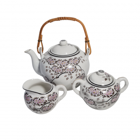 Сервиз чайный винтажный с традиционным японским декором "Сакура", фарфор, Япония, 1970-80гг.