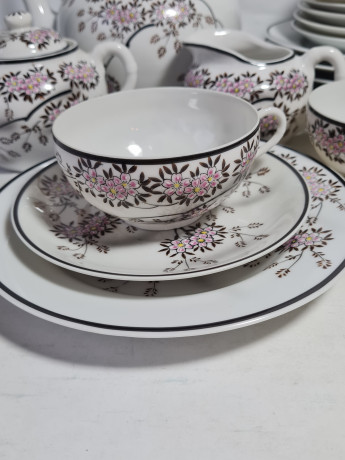 Сервиз чайный винтажный с традиционным японским декором "Сакура", фарфор, Япония, 1970-80гг.