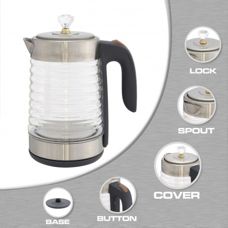 PRANITE PRANITE Wasserkocher 2L Wasserkocher 2200W Hochleistungs-Wasserkocher, Glas Wasserkocher, 2 l, 2200,00 W, mit automatischer Abschaltung und Trockengehschutz Elektrischer Чайник PRANITE Чайник на 2 л, 2200 Вт Высокопроизводительный чайник, стеклян