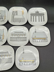 Тарелки декоративные винтажные Gerg. Uhlenhorst "Достопримечательности Германии", сувенирные, 8 шт., фарфор, 15.5 х 10.5 см, Германия, 1980-90гг.