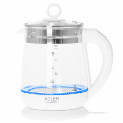 JUNG JUNG Wasserkocher ADLER AD1299 Wasserkocher Glas mit Temperatureinstellung Digital, 1.7 l, 2200 W, Glas mit Edelstahl, LED Beleuchtung  Farbwechsel, 360° Basis Kettle  Чайник JUNG ADLER AD1299, стеклянный чайник с цифровой регулировкой температуры, 1