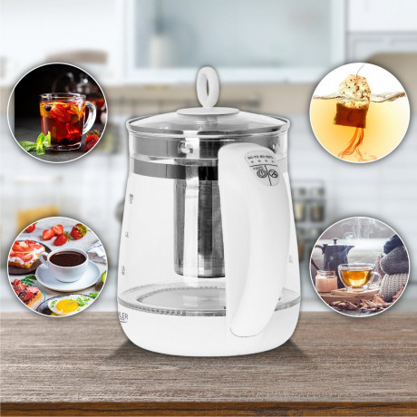 JUNG JUNG Wasserkocher ADLER AD1299 Wasserkocher Glas mit Temperatureinstellung Digital, 1.7 l, 2200 W, Glas mit Edelstahl, LED Beleuchtung  Farbwechsel, 360° Basis Kettle  Чайник JUNG ADLER AD1299, стеклянный чайник с цифровой регулировкой температуры, 1