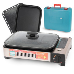 ZMC ZMC Gaskocher 2in1 Gas Kocher Campingkocher Grillplatte Gasgrill Outdoor Camping, (Gaskocher 2.1KW Outdoor Camping Kocher Kochfeld), Herd Tragbarer Tischgrill Grillpfanne+Transportkoffer  Газовая плита ZMC, газовая плита 2-в-1, походная плита, гриль, 