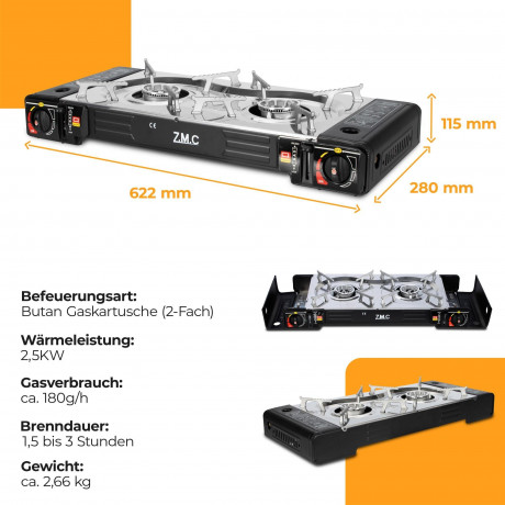 ZMC ZMC Gaskocher Doppel Kartuschenkocher Gaskocher 2 Flammig + 16x Gaskartuschen 227g, (MSF-1a automatische Piezo-Zundung (elektrisch) Herd Butangas), Outdoor Gas Campingkocher 2Fach Gasherd Ofen Butan Kochfeld Gas Kocher  Газовая плита ZMC с двойным кар