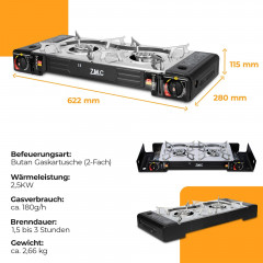 ZMC ZMC Gaskocher Doppel Kartuschenkocher Gaskocher 2 Flammig + 16x Gaskartuschen 227g, (MSF-1a automatische Piezo-Zundung (elektrisch) Herd Butangas), Outdoor Gas Campingkocher 2Fach Gasherd Ofen Butan Kochfeld Gas Kocher  Газовая плита ZMC с двойным кар