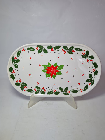 Блюдо винтажное прямоугольное Waechtersbach Spain, белый фарфор с красно-зеленым растительным узором, 34,5 x 20 x 2,5 см, Испания, 1960-70гг.