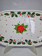 Блюдо винтажное прямоугольное Waechtersbach Spain, белый фарфор с красно-зеленым растительным узором, 34,5 x 20 x 2,5 см, Испания, 1960-70гг.