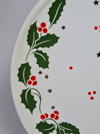 Блюдо винтажное прямоугольное Waechtersbach Spain, белый фарфор с красно-зеленым растительным узором, 34,5 x 20 x 2,5 см, Испания, 1960-70гг.