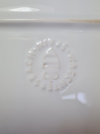 Блюдо винтажное прямоугольное Waechtersbach Spain, белый фарфор с красно-зеленым растительным узором, 34,5 x 20 x 2,5 см, Испания, 1960-70гг.