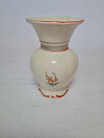 Ваза винтажная Thuringen, светло-желтый фарфор с цветочным декором и желтым ободком, 11 x 7 см/4 см, Германия, 1960-70гг.