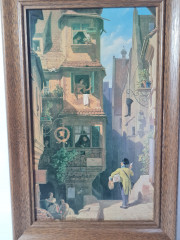 Картина винтажная "Почтальон" Spitzweg, деревянная рама, 24 x 37 см, Германия, 1960-70гг.