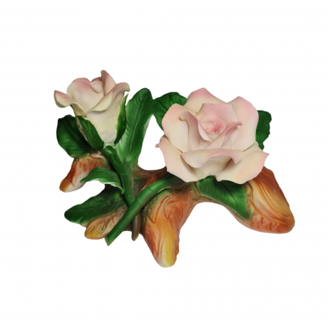 Фигурка винтажная Cesa.R. / Capodimonte By Sarastano, "Две бело-розовые розы на ветке", фарфор, 20 x 13 x 10 см,  Италия, 1960-1970гг.