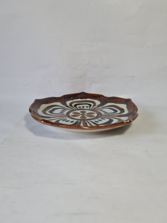 Тарелка винтажная El Palomar, Guadalajara, черно-коричневая керамика, 21 x 3 см, Мексика, 1960-70гг.