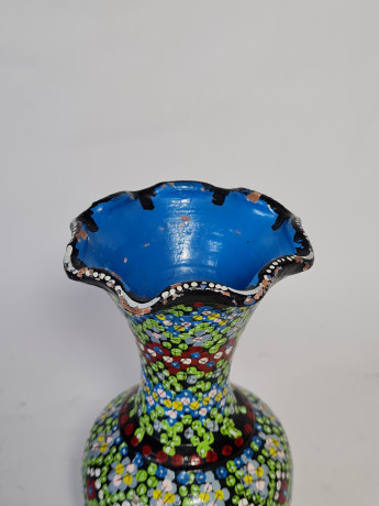 Ваза винтажная Agadir в африканском стиле, черный фон / яркий принт, керамика, 17.5 см, Марокко, 1960-70гг.