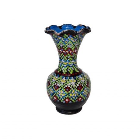 Ваза винтажная Agadir в африканском стиле, черный фон / яркий принт, керамика, 17.5 см, Марокко, 1960-70гг.