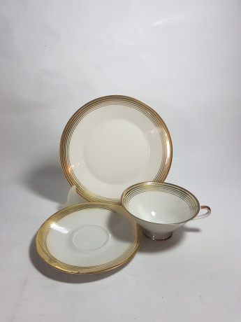 Чайное трио винтажное Weiss Wasser с золотистым декором, фарфор, Германия, 1960-70гг.