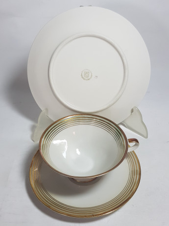 Чайное трио винтажное Weiss Wasser с золотистым декором, фарфор, Германия, 1960-70гг.