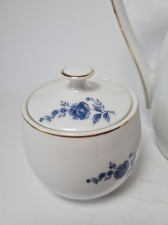 King Fine Porcelan Фарфоровый набор для чая "Синие цветы": Чайник, сахарница, молочник, Германия, 1960-70гг.