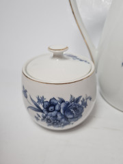 King Fine Porcelan Фарфоровый набор для чая "Синие цветы": Чайник, сахарница, молочник, Германия, 1960-70гг.